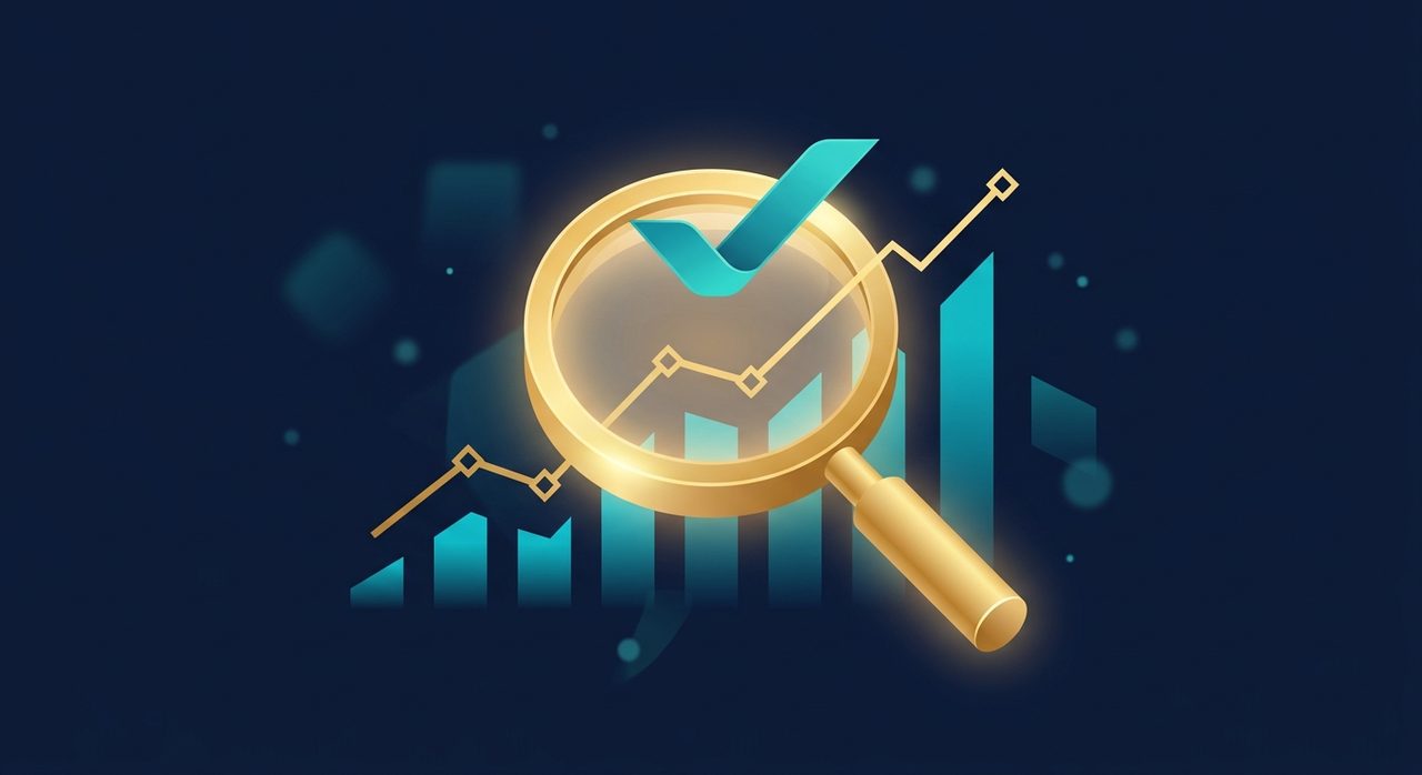 Evaluating a market linked product term sheet — magnifying glass over abstract charts